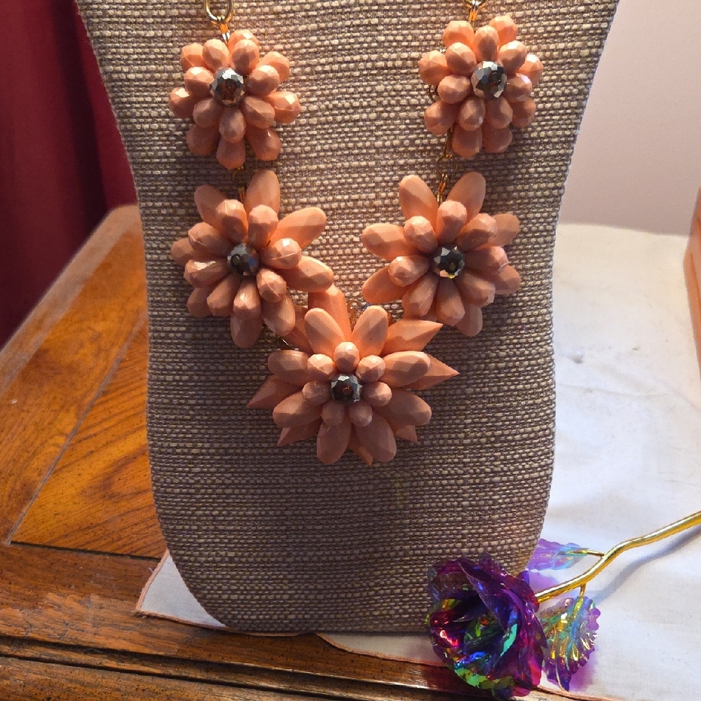 Floral Handmade Statement Necklace in Peach from Vintage Jewelry